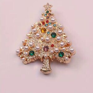 Christmas Tree Pearl Crystal Brooch
